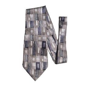 PIERRE CARDIN Black, Grey, Tan & White Squares Silk Tie